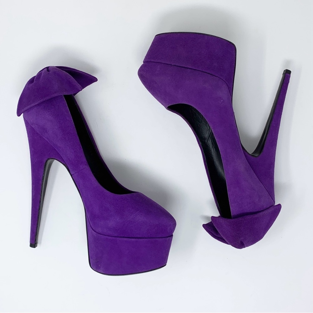 Giuseppe Zanotti Vintage Debra Suede Platform Pumps (Sz EU 39) Bow-Back Purple - Picture 4 of 16